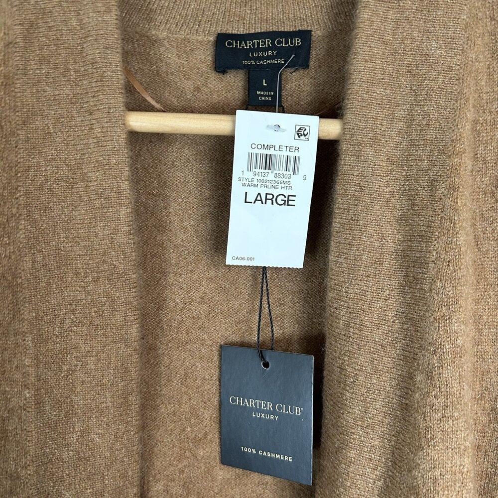 Charter Club Luxury Cashmere Large Cardigan Brown Sweater Duster Long Open Front - Picture 3 of 6